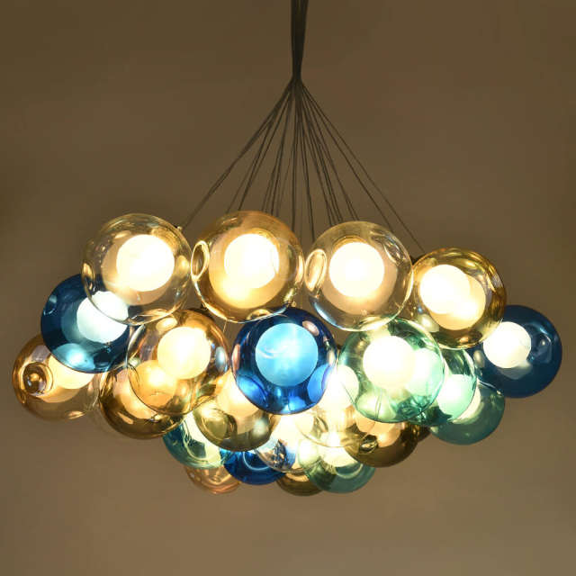 Chic Cluster Modern Pendant Lighting with Multi-color Hand-blown Bubble Globes for Bedroom Foyer Living Room