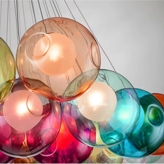 Chic Cluster Modern Pendant Lighting with Multi-color Hand-blown Bubble Globes for Bedroom Foyer Living Room