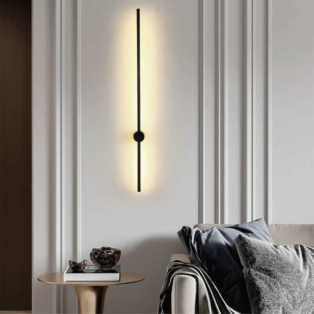 Modern Minimalist Long Strip LED Bedside Wall Sconce in Black 3000K LED ...