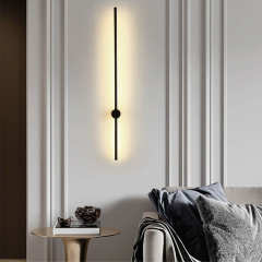 Modern Minimalist Long Strip LED Bedside Wall Sconce in Black 3000K LED Wall Lamp for Bedroom Living Room