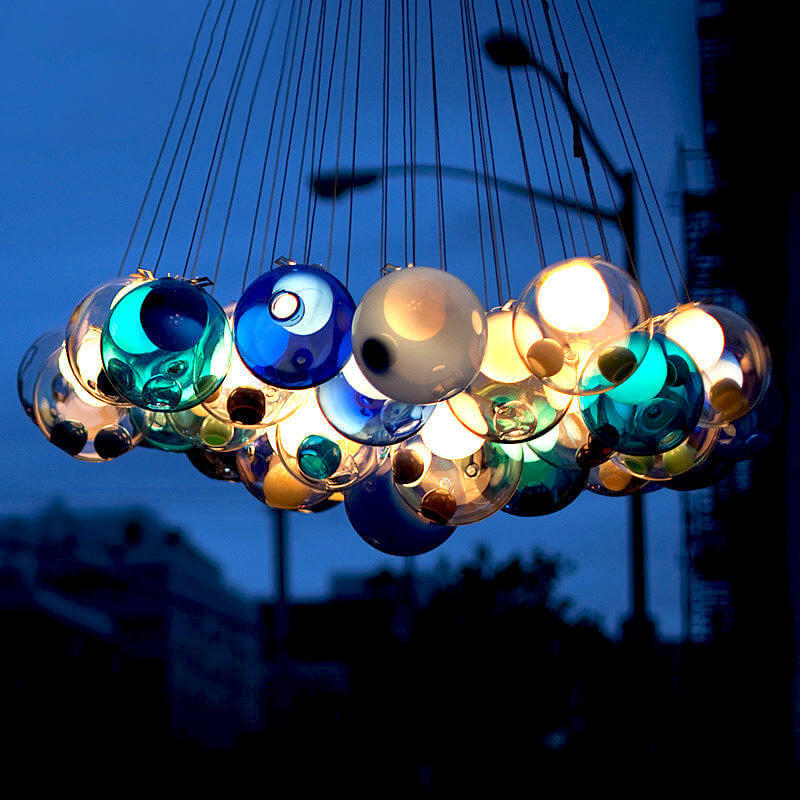 Modern Chic Bocci Cluster Pendant Light with Multi-color Hand-blown Glass Globes 
