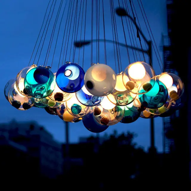 Chic Cluster Modern Pendant Lighting with Multi-color Hand-blown Bubble Globes for Bedroom Foyer Living Room