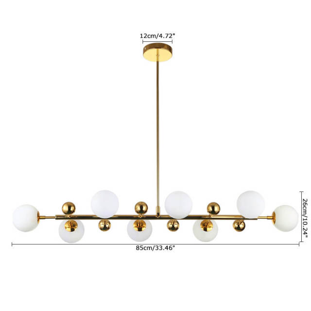 Modern Style 33&quot; Liner Chandelier Polished Gold with Opal Globes for Bar and Kitchen Island