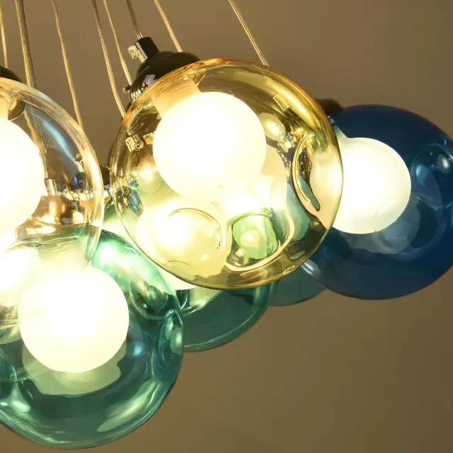 Chic Cluster Modern Pendant Lighting with Multi-color Hand-blown Bubble Globes for Bedroom Foyer Living Room