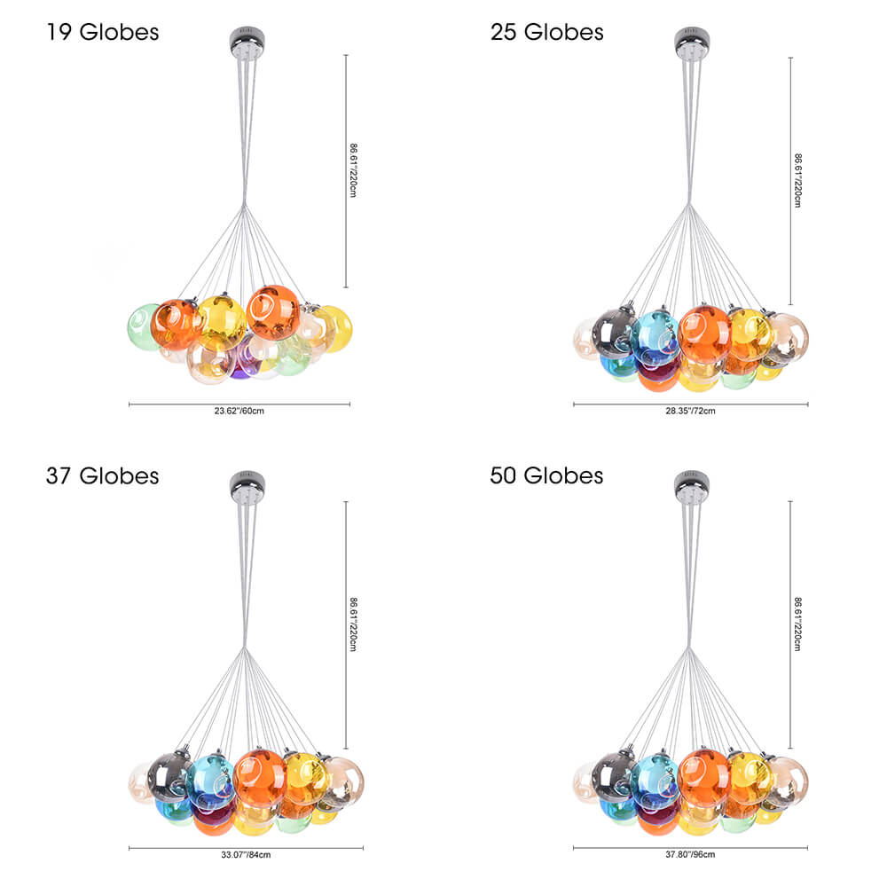 Chic Cluster Modern Pendant Lighting with Multi-color Hand-blown Bubble Globes for Bedroom Foyer Living Room