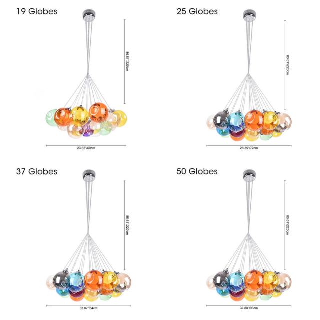 Chic Cluster Modern Pendant Lighting with Multi-color Hand-blown Bubble Globes for Bedroom Foyer Living Room