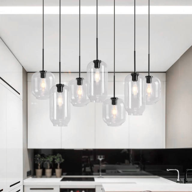 Modern Minimalist 7-Lights Linear Pendant Light with Clear Glass for Kitchen/Dining Room/Restaurant