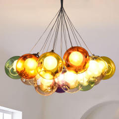 Chic Cluster Modern Pendant Lighting with Multi-color Hand-blown Bubble Globes for Bedroom Foyer Living Room