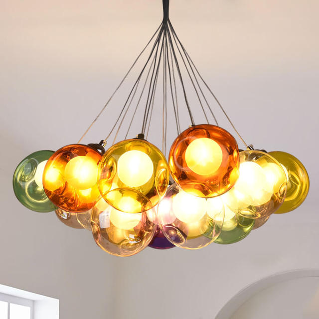 Chic Cluster Modern Pendant Lighting with Multi-color Hand-blown Bubble Globes for Bedroom Foyer Living Room