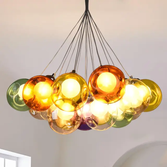 Chic Cluster Modern Pendant Lighting with Multi-color Hand-blown Bubble Globes for Bedroom Foyer Living Room