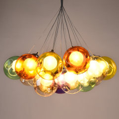 Chic Cluster Modern Pendant Lighting with Multi-color Hand-blown Bubble Globes for Bedroom Foyer Living Room