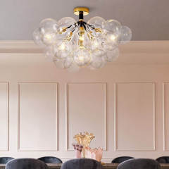 Modern Glass Bubble Ceiling Chandelier Glass Semi Flush Mount in Black/White for Living Room Dining Room Bedroom