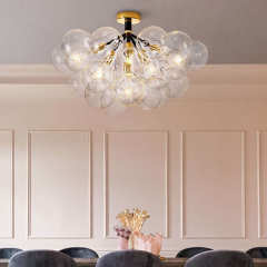 Modern Glass Bubble Ceiling Chandelier Glass Semi Flush Mount in Black/White for Living Room Dining Room Bedroom