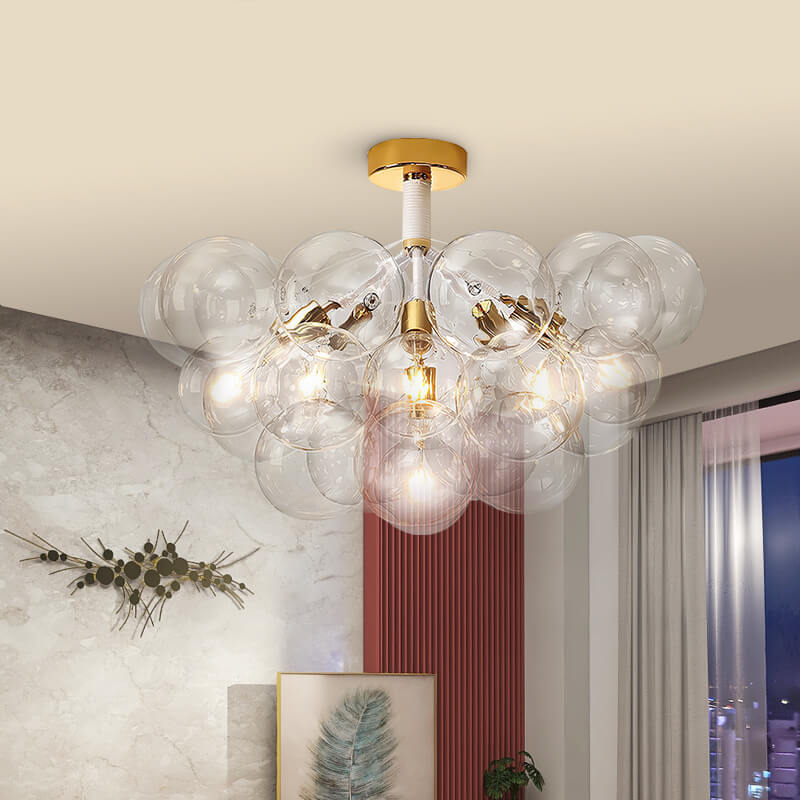 Modern Glass Bubble Ceiling Chandelier Glass Semi Flush Mount in Black/White for Living Room Dining Room Bedroom