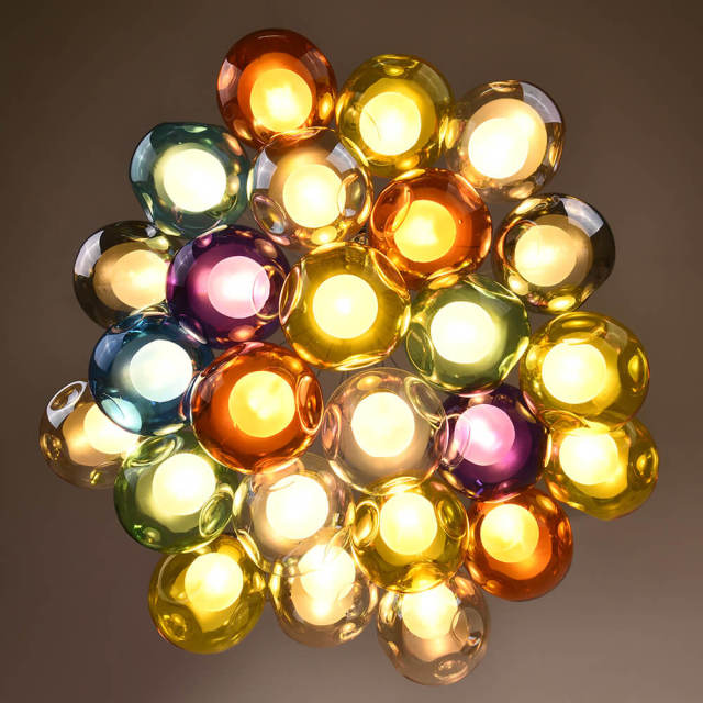 Chic Cluster Modern Pendant Lighting with Multi-color Hand-blown Bubble Globes for Bedroom Foyer Living Room