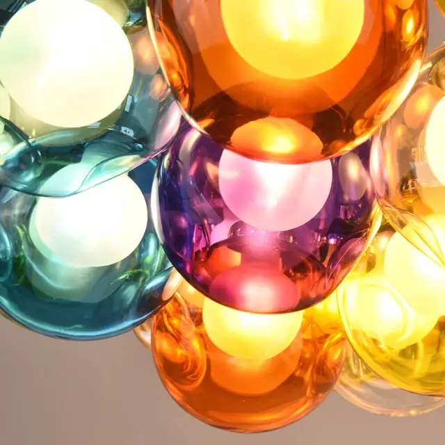 Chic Cluster Modern Pendant Lighting with Multi-color Hand-blown Bubble Globes for Bedroom Foyer Living Room