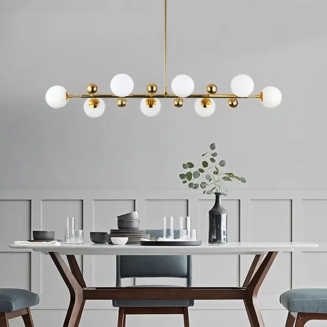 Modern Style 33&quot; Liner Chandelier Polished Gold with Opal Globes for Bar and Kitchen Island