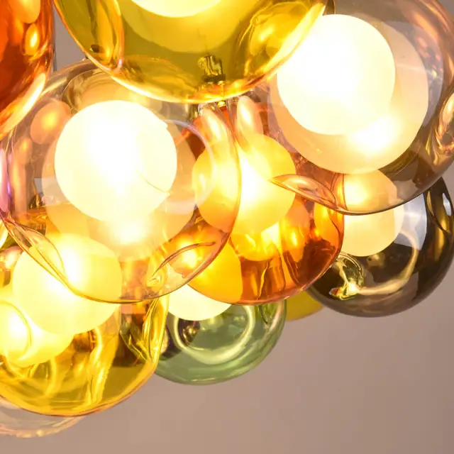 Chic Cluster Modern Pendant Lighting with Multi-color Hand-blown Bubble Globes for Bedroom Foyer Living Room