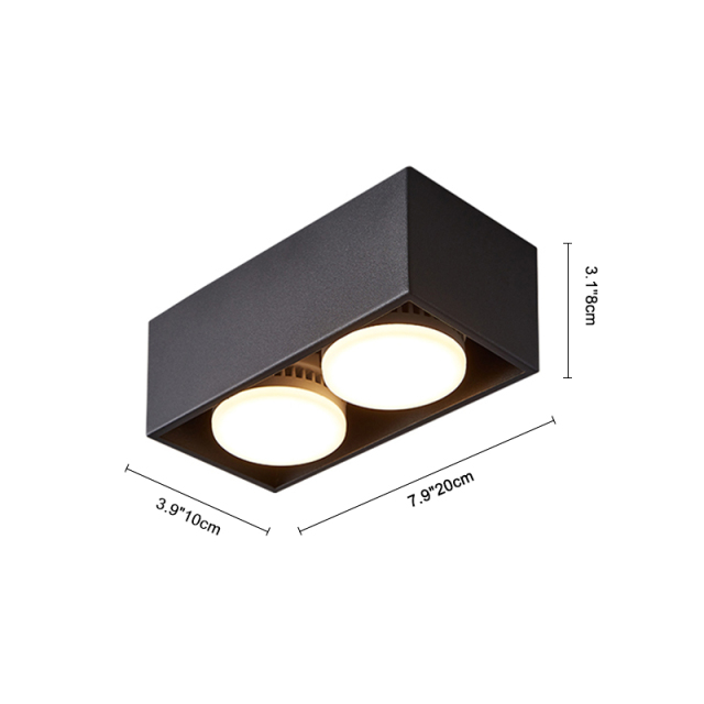 Modern Minimalist LED 2-Light Black Rectangular Flush Mount Ceiling Light for Bedroom Hallway