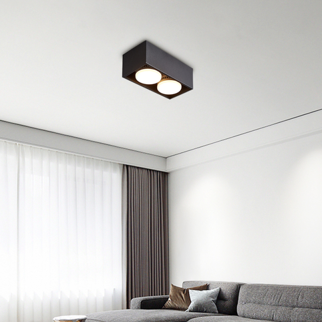 Modern Minimalist LED 2-Light Black Rectangular Flush Mount Ceiling Light for Bedroom Hallway