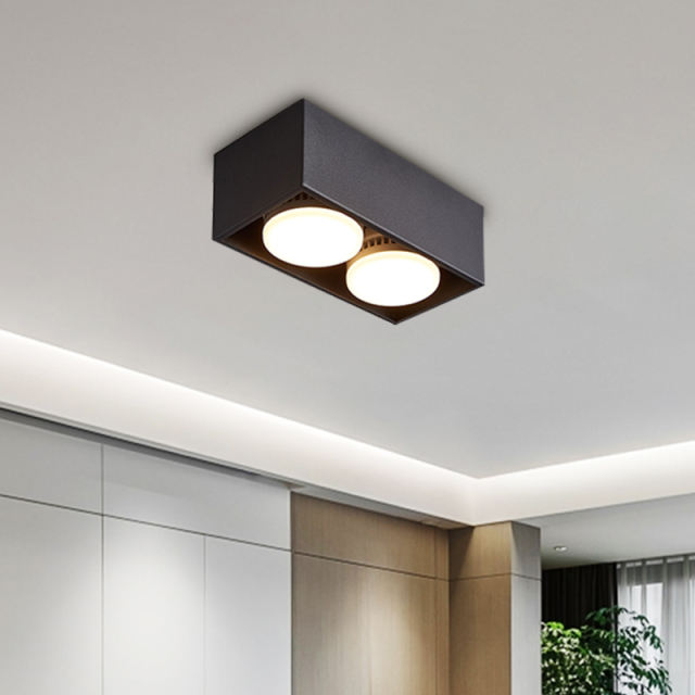 Modern Minimalist LED 2-Light Black Rectangular Flush Mount Ceiling Light  for Bedroom Hallway