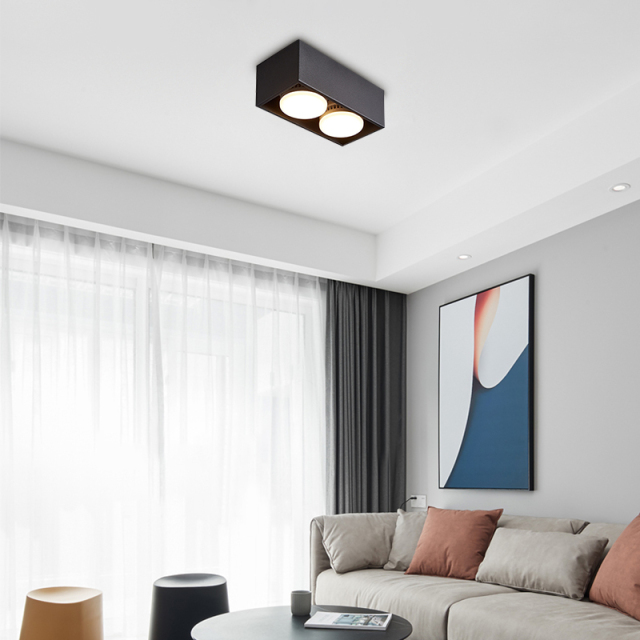 Modern Minimalist LED 2-Light Black Rectangular Flush Mount Ceiling Light for Bedroom Hallway