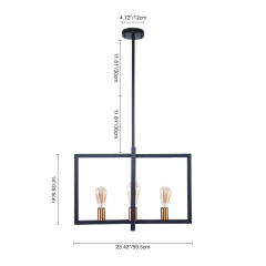 4-Light Square Metal Chandelier Modern Farmhouse Kitchen Island  Slanted Ceiling Compatible Industrial Pendant Lighting