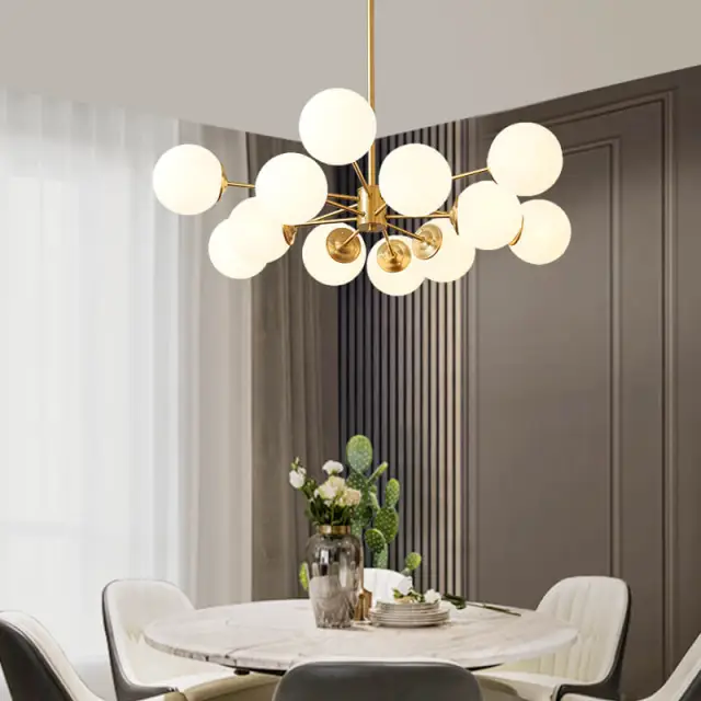 12-Light Modern Two-tier Brass Sputnik Opal Globe Chandelier for Dining Room/Living Room/Bedroom/Restaurant