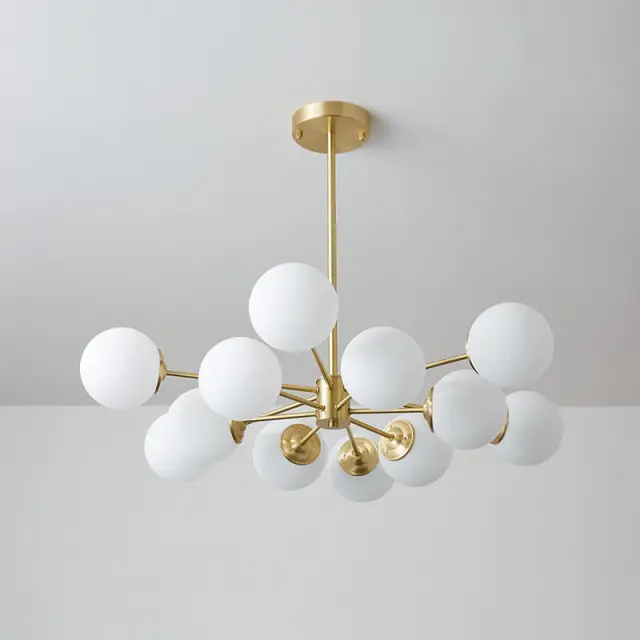 12-Light Modern Two-tier Brass Sputnik Opal Globe Chandelier for Dining Room/Living Room/Bedroom/Restaurant