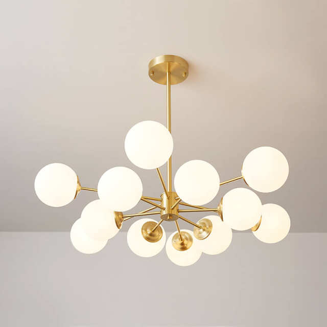 12-Light Modern Two-tier Brass Sputnik Opal Globe Chandelier for Dining Room/Living Room/Bedroom/Restaurant