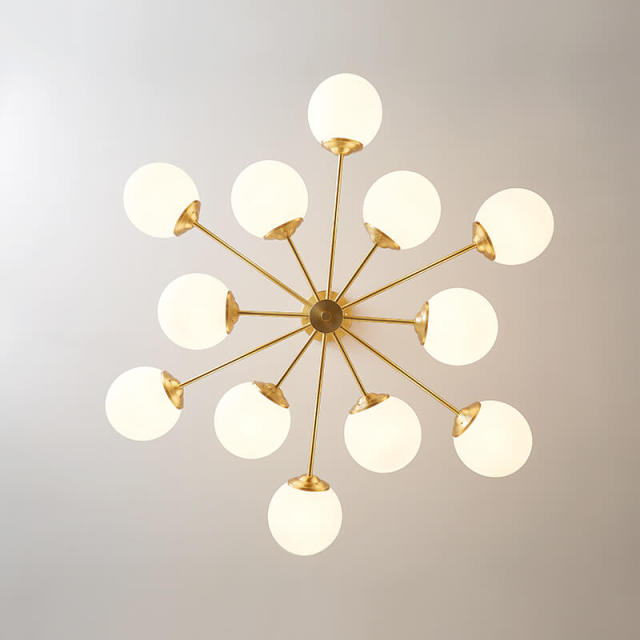 12-Light Modern Two-tier Brass Sputnik Opal Globe Chandelier for Dining Room/Living Room/Bedroom/Restaurant