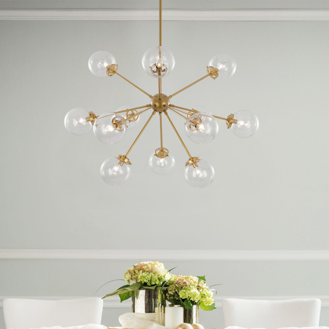 Modern Mid-Century  12- Lights Sputnik  Glass Sphere Chandelier for Living Room  Bedroom