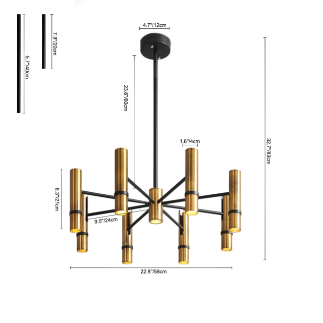 Mid-Century Modern 7/9 Light LED Chandelier Spotlight in Black and Glod Heads Adjustable for Restaurant Kitchen Dining Room