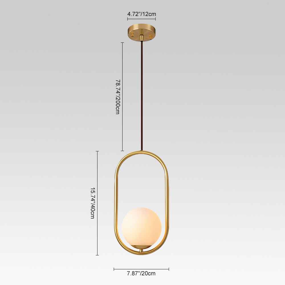 Modern Style 1 Light Brass Circle Ring Pendant Light with Hand-blown Glass Shade