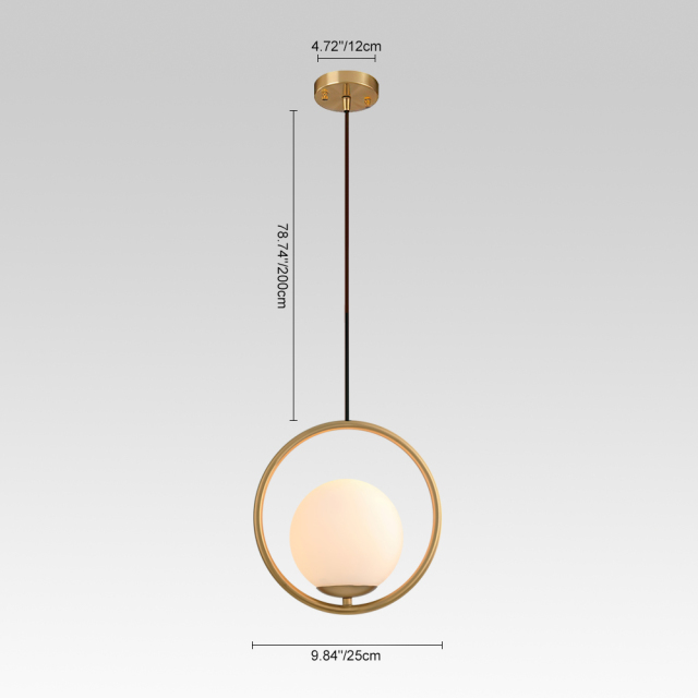 Modern Style 1 Light Brass Circle Ring Pendant Light with Hand-blown Glass Shade