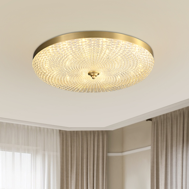 Modern Brass Copper & Metal & Acrylic LED Flush Mount Ceiling Light in Circle Round Shape for Bedroom Living Room