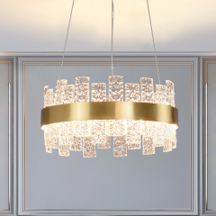 Modern Luxurious Brass and Glass LED Round Chandelier with Strips for Dining Room Living Room