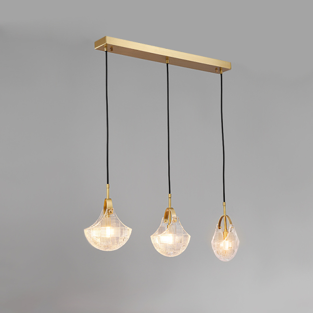 Modern Cluster Pendant Lighting in Rectangle Canopy with Sector Glass Shade for Kitchen Island Dining Table