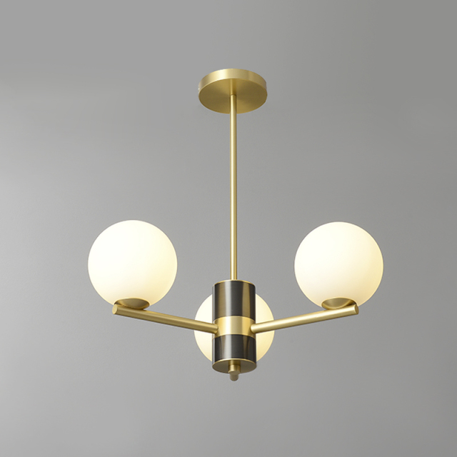 3-Light Mid-century Sputnik Chandelier with Opal Glass Globes for Kitchen Island Living Room