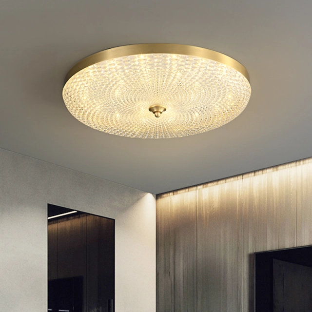 Modern Brass Copper & Metal & Acrylic LED Flush Mount Ceiling Light in Circle Round Shape for Bedroom Living Room