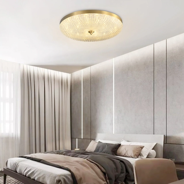 Modern Brass Copper & Metal & Acrylic LED Flush Mount Ceiling Light in Circle Round Shape for Bedroom Living Room