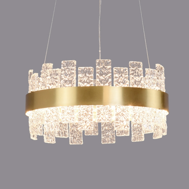 Modern Luxurious Glass Wide LED Round Chandelier in Brass with Strips for Dining Room Living Room