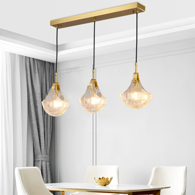 Modern Cluster Pendant Lighting in Rectangle Canopy with Sector Glass Shade for Kitchen Island Dining Table