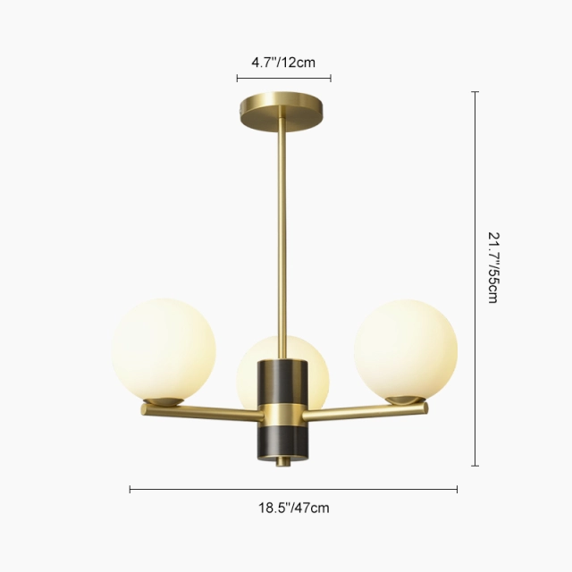 3-Light Mid-century Sputnik Chandelier with Opal Glass Globes for Kitchen Island Living Room