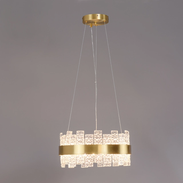 Modern Luxurious Glass Wide LED Round Chandelier in Brass with Strips for Dining Room Living Room