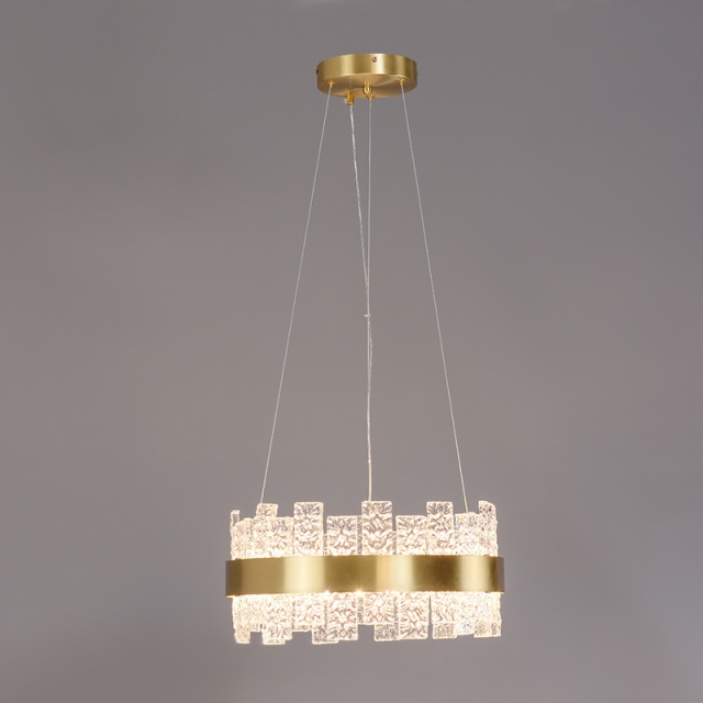 Modern Luxurious Glass Wide LED Round Chandelier in Brass with Strips for Dining Room Living Room