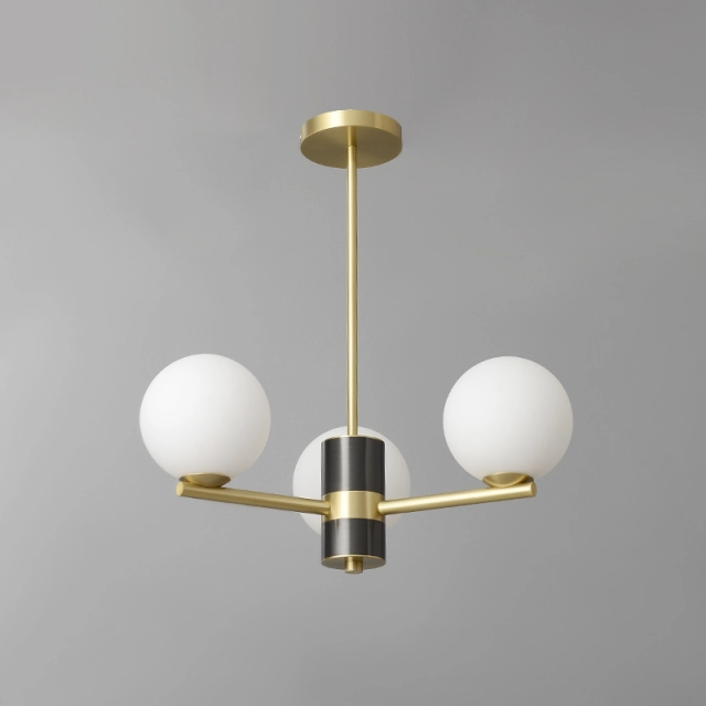 3-Light Mid-century Sputnik Chandelier with Opal Glass Globes for Kitchen Island Living Room