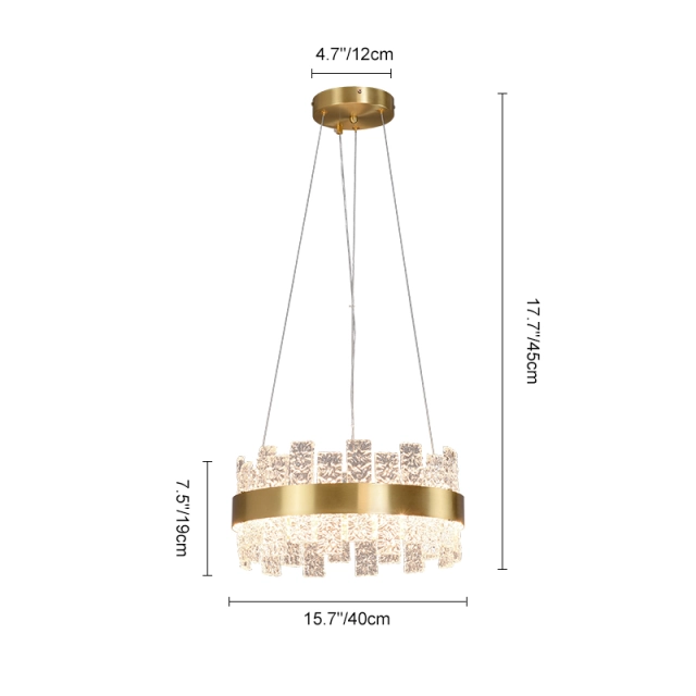 Modern Luxurious Glass Wide LED Round Chandelier in Brass with Strips for Dining Room Living Room