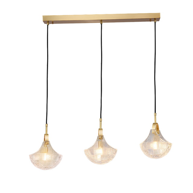 Modern Cluster Pendant Lighting in Rectangle Canopy with Sector Glass Shade for Kitchen Island Dining Table
