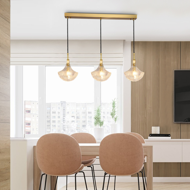 Modern Cluster Pendant Lighting in Rectangle Canopy with Sector Glass Shade for Kitchen Island Dining Table